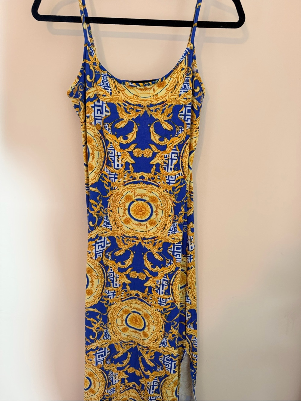 Vintage Inspired Blue & Gold Baroque Slip Dress